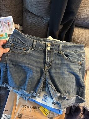 Womens Distressed Denim Cutoff Shorts - Blue